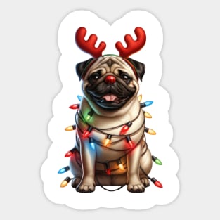 Christmas Red Nose Pug Dog Sticker